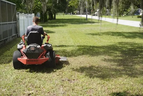 Zero-turn mowing on a large residential lawn